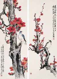 黄鼎萍 己亥（1959）年作 花鸟（二件） 立轴